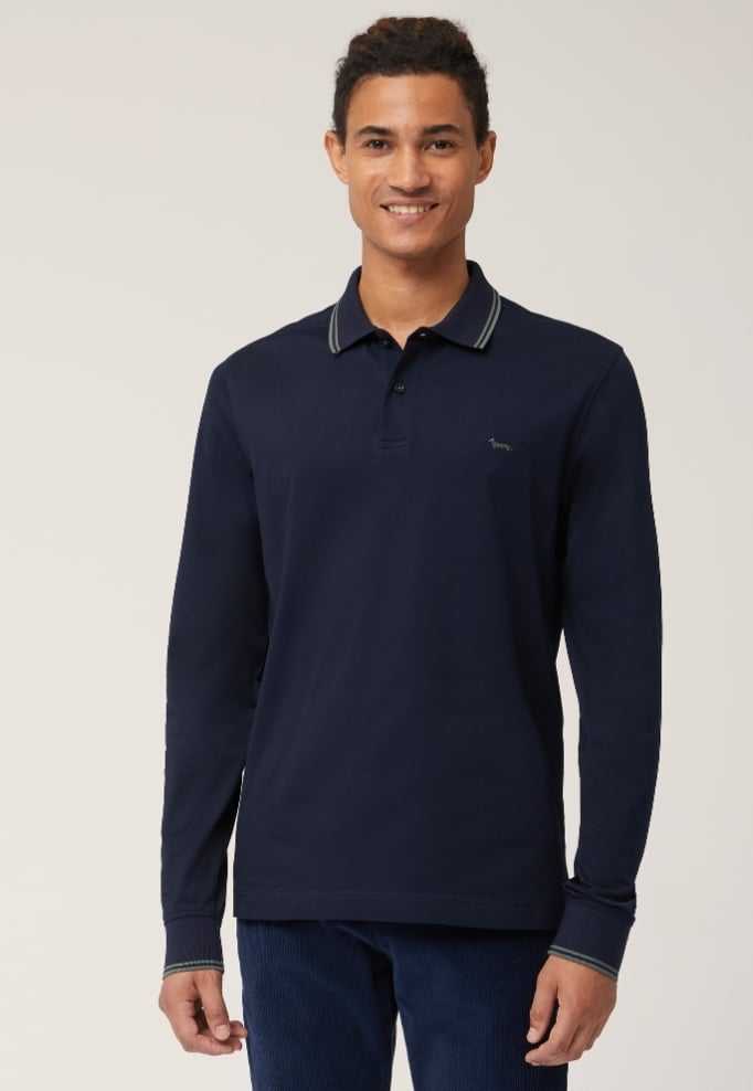 MAGLIA POLO MANICA LUNGA CON COLLETTO E POLSINI RIGATI